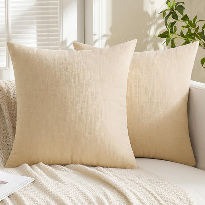 MIULEE Beige Couch Pillow Covers - Soft Chenille Decorative Throw Pillows | 18x18 Inch, Set of 2 for Sofa & Living Room