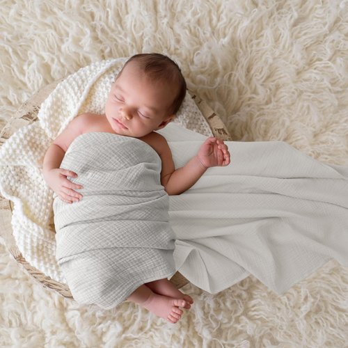 Bearmoss Muslin Swaddle Blankets, 40 x 38 inches Baby Swaddle for Boys and Girls, Soft Baby Blanket, 3 Pack Breathable Nursery Receiving Blankets (Cloud)
