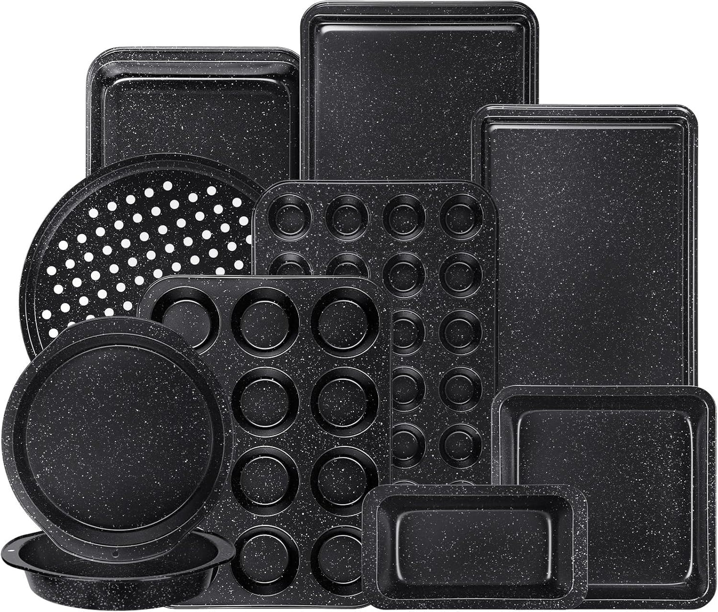 Terlulu 10-Piece Nonstick Baking Pans Set - Stackable Carbon Steel Bakeware for Oven Cooking | Black