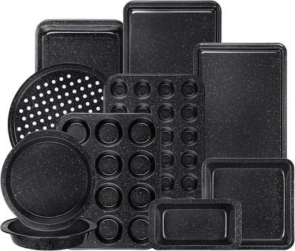 Terlulu 10-Piece Nonstick Baking Pans Set - Stackable Carbon Steel Bakeware for Oven Cooking | Black