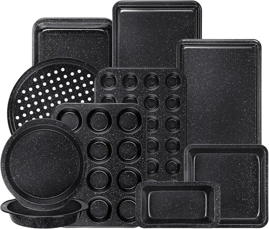 Terlulu 10-Piece Nonstick Baking Pans Set - Stackable Carbon Steel Bakeware for Oven Cooking | Black