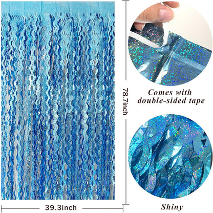 Skiennix Tinsel Foil Fringe Curtains - Sparkling Wavy Backdrop for Parties | Photo Booth Decor
