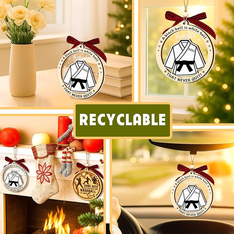 Karate Black Belt Ornament – Wooden & Acrylic 2-Layer Xmas Decoration for Karate Lovers