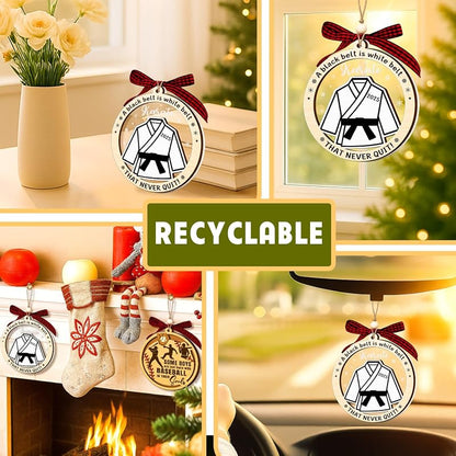 Karate Black Belt Ornament – Wooden & Acrylic 2-Layer Xmas Decoration for Karate Lovers