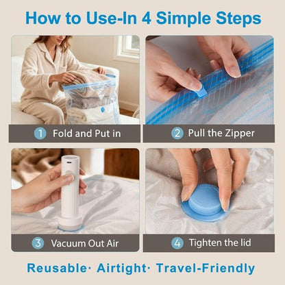 ANBIUX Vacuum Bags for Travel - 16 Pack Compression Packing Bags with Rechargeable Air Pump | Carry-On Size for Luggage