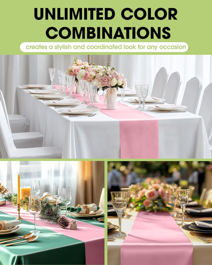 Pureegg Disposable Table Set - 10 Pack White & Pink Tablecloths (54''x108'') & Runners (14''x108'') | Leakproof & Stain-Resistant for Events