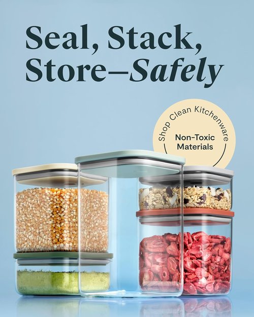 Caraway 13-Piece Glass Food Storage Containers - Non-Toxic, BPA-Free, Stackable & Airtight - Gray