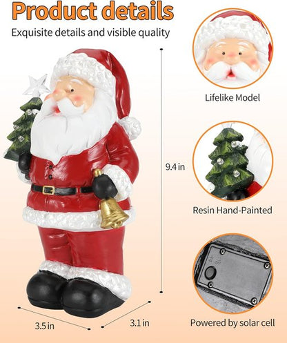 iStatue Santa Claus Decorations - 9.5” Hand-Painted Solar-Powered Resin Statue for Outdoor Patio Decor