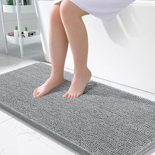 OLANLY Bathroom Rugs 50x30, Extra Soft Absorbent Chenille Bath Rugs, Rubber Backing Quick Dry, Machine Washable Bath Mats for Bathroom Floor, Tub and Shower, Home Decor Accessories, Light Grey