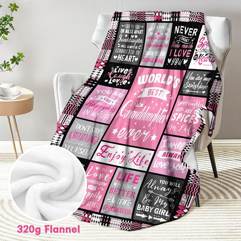 Granddaughter Blanket 60x80 Gift from Grandma, Pink Flannel Throw - Christmas Gift Idea, Variation: Granddaughter Gifts+60x80