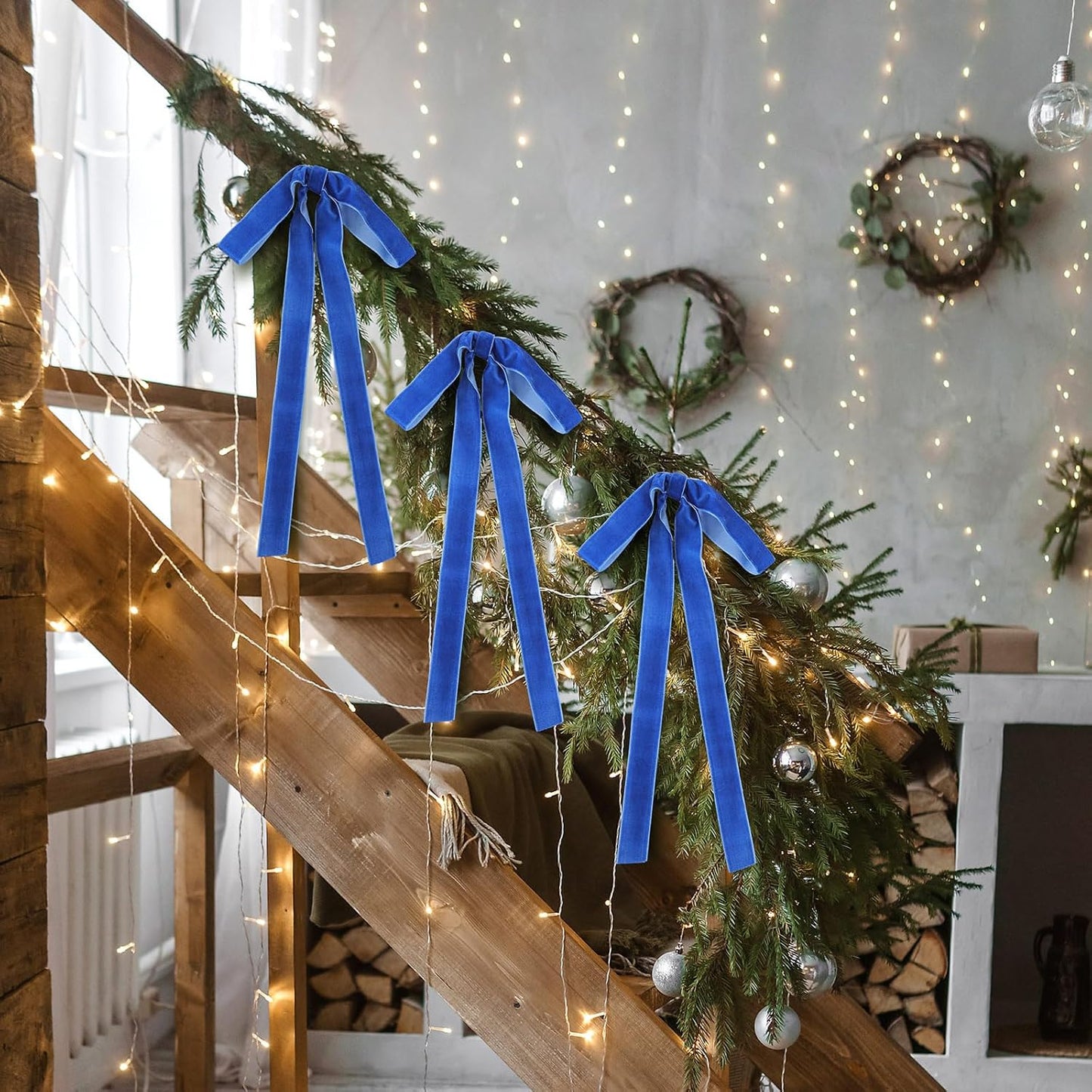 Royal Blue Velvet Bows | 24 Pcs Christmas Tree Ornaments & Valentine's Day Decor (9 x 13 Inch)