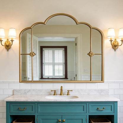 Gold Scalloped Wall Mirror - 33.85 x 25.59 in - Three-Section Vintage Frame