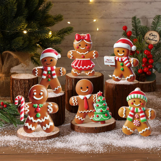 Thyle Christmas Table Decorations - 6 Pcs Vintage Wooden Gingerbread Man Centerpiece Decor for Home & Office