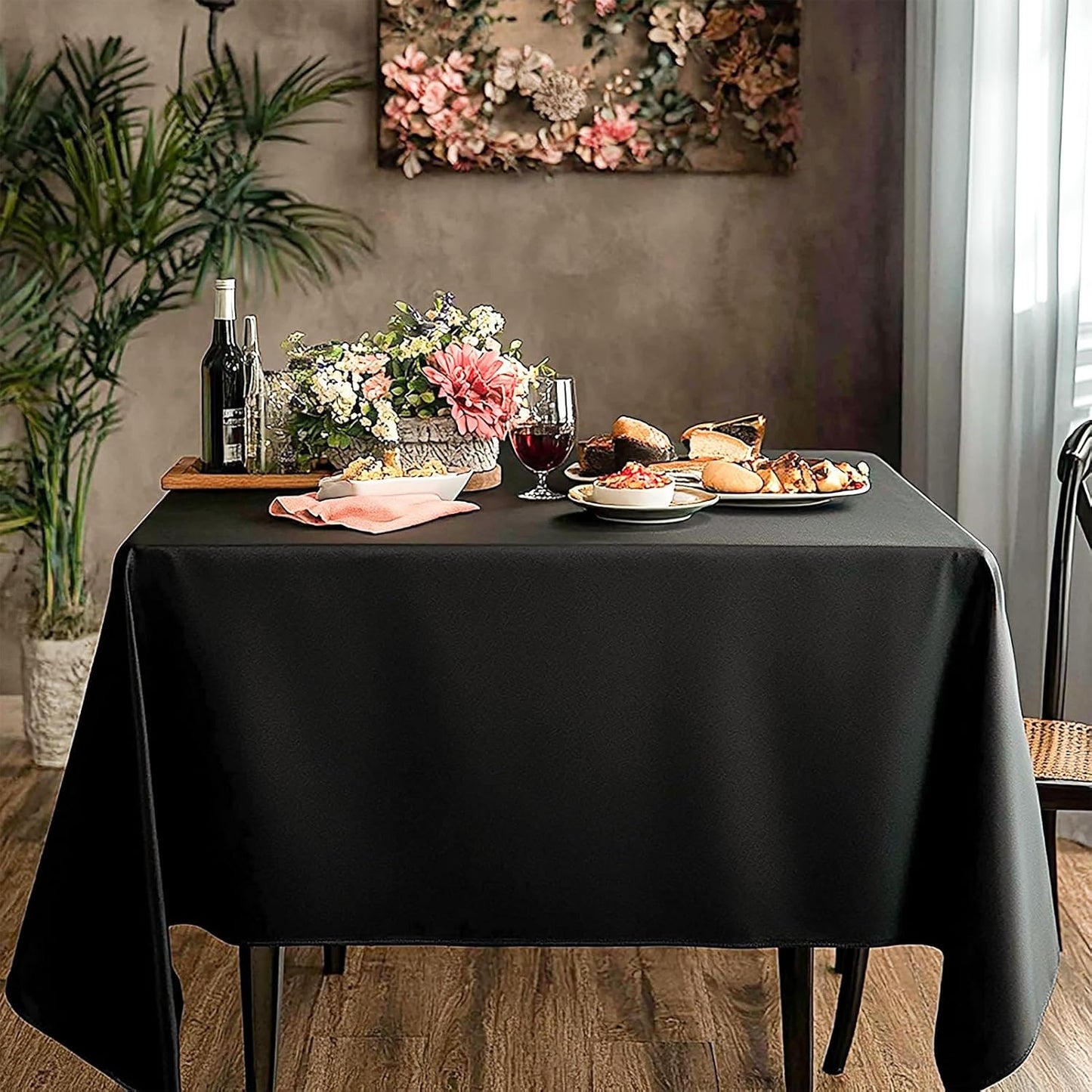 Square Tablecloths | Black 52 x 52 Inch | 6-Pack Stain & Wrinkle Resistant Polyester for Events
