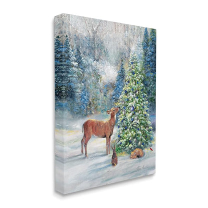 Winter Woodland Animals Tree Canvas Wall Art - 24 x 30 Unframed Wrapped