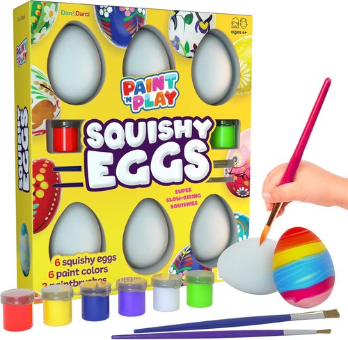 Dan&Darci Easter Egg Squishy Painting Kit - Fun Arts & Crafts for Kids - Decorate 6 Slow Rising Squishies | Perfect Gift for Ages 6-10