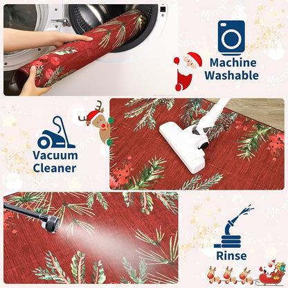 Pinecone-Red 2' x 6' Christmas Runner Rug - GarveeHome, Non-Slip, Washable