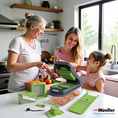 Mueller Pro-Series 10-in-1 Vegetable Chopper - 8 Blades for Dicing, Slicing & Mincing | Gray/Green