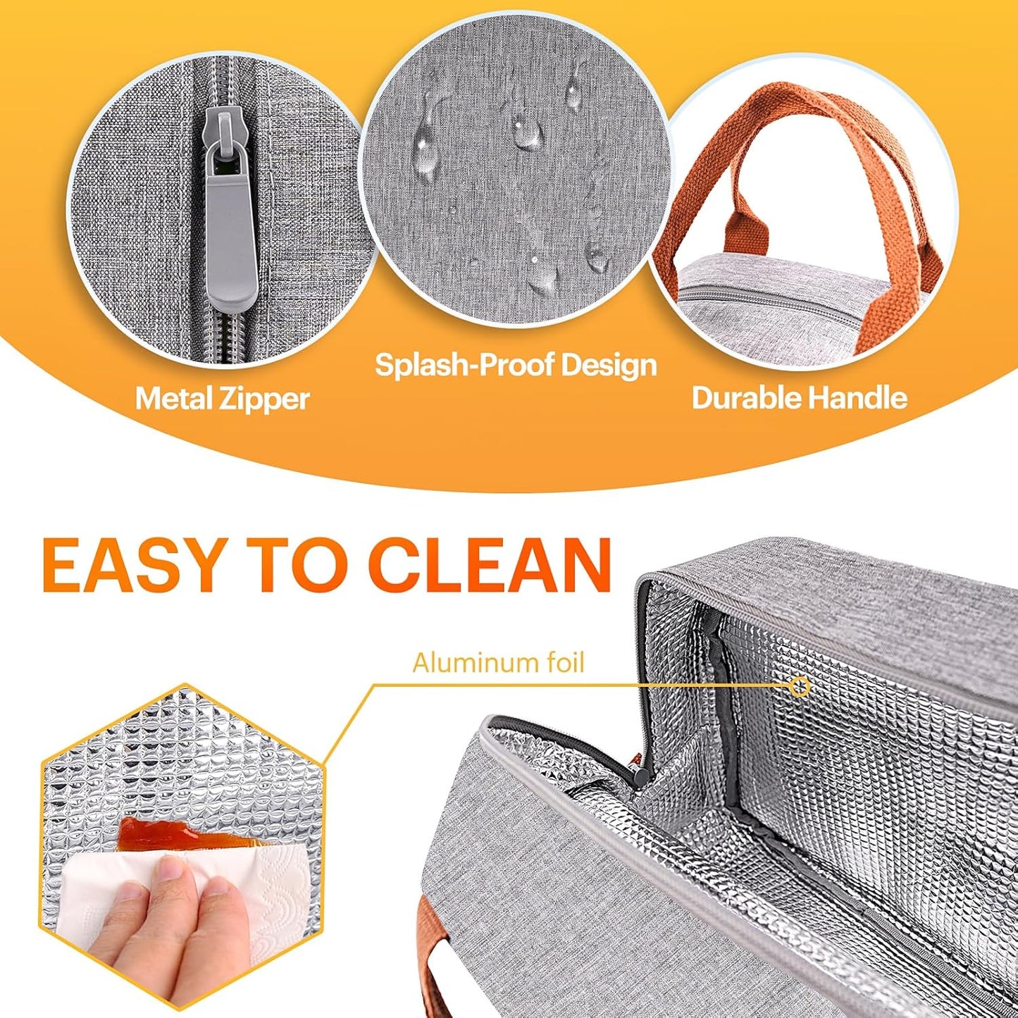 Skiennix Insulated Lunch Bag - Leakproof Cooler Tote for Adults | High Capacity, Reusable, Grey