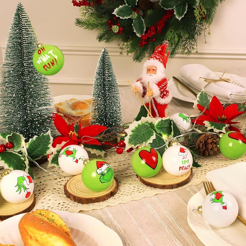 Christmas Decorations, 12 Pcs 2.4" Green & White Christmas Ornaments Set