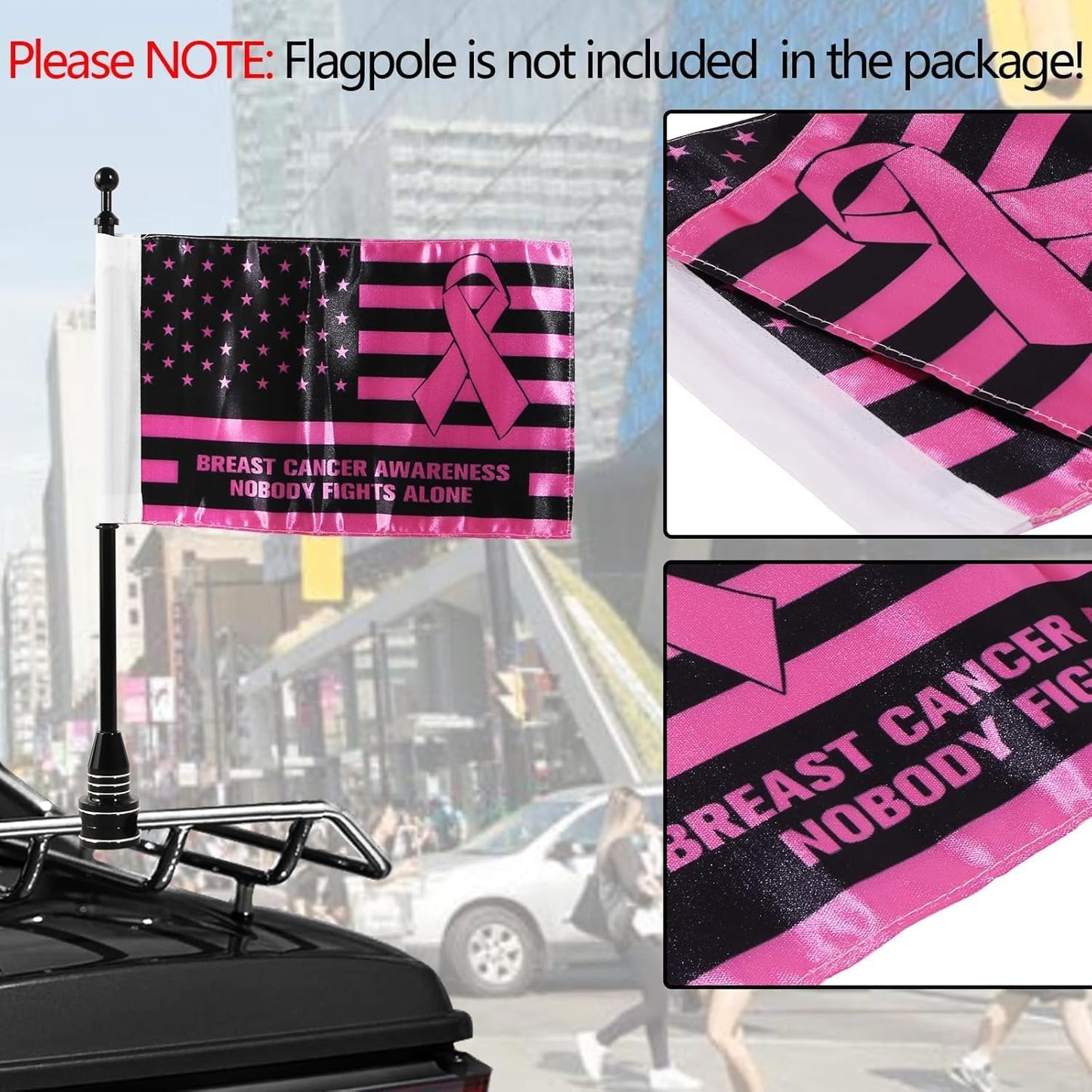 Rouge Motorcycle Flag - 6x10 Inch Double-Sided Breast Cancer Awareness Design | Durable Satin Polyester