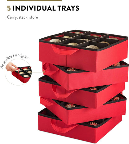 ZOBER Christmas Ornament Storage Box - Easy Access Removable Trays for 73 Ornaments - Red