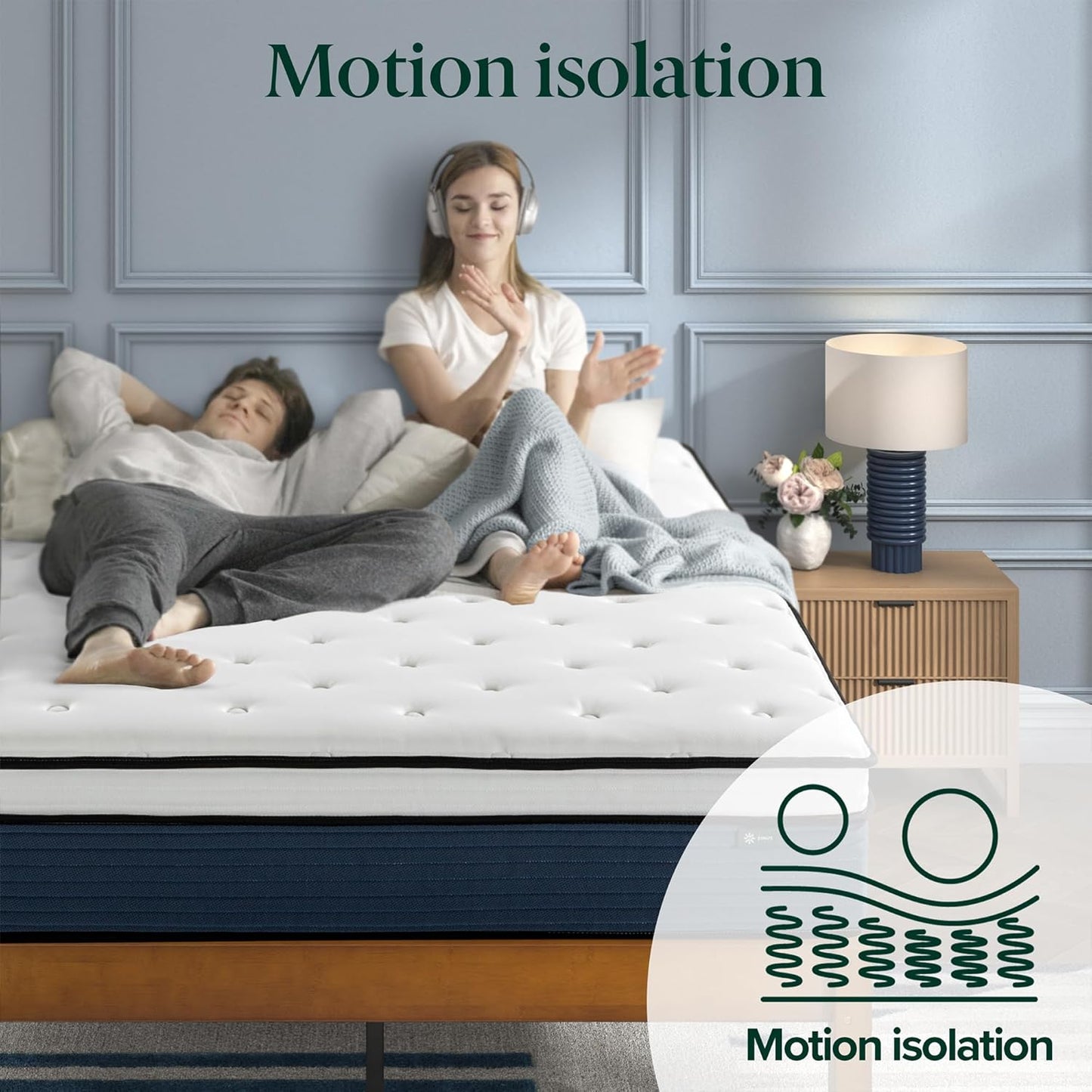 ZINUS 12 Inch Comfort Support Hybrid Mattress - Queen Size, Medium Plush, Fiberglass Free, Motion Isolation