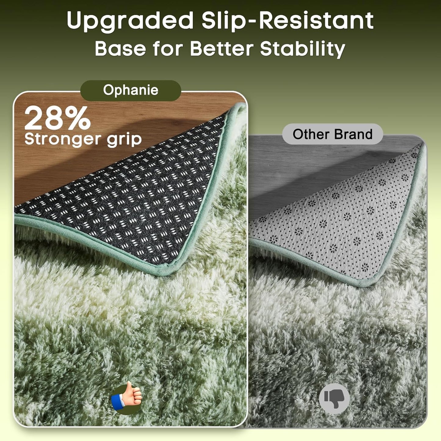 Ophanie Area Rugs - Fluffy Green and White Shag Carpet for Living Room | Soft 6x9 Plush Design