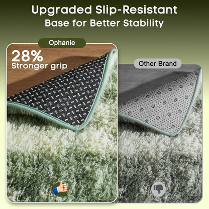 Ophanie Area Rugs - Fluffy Green and White Shag Carpet for Living Room | Soft 6x9 Plush Design