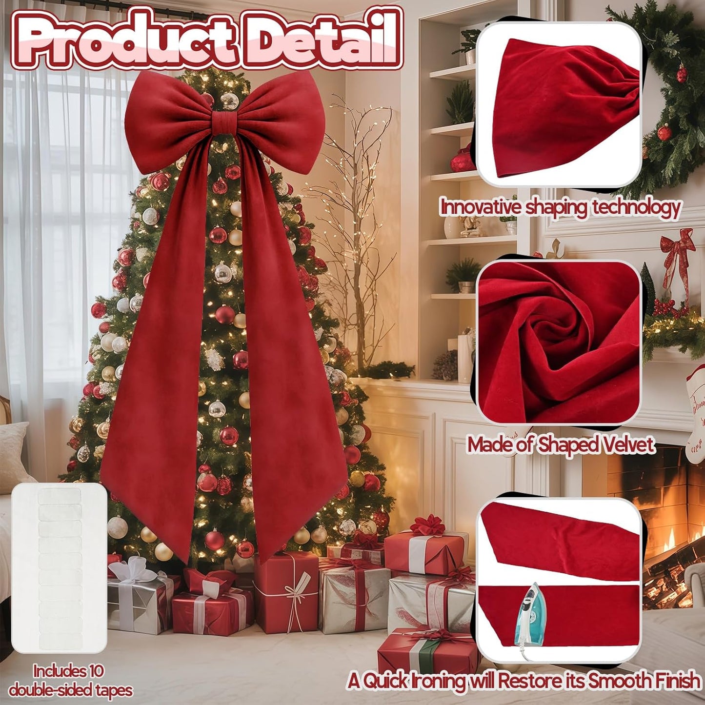 Regine Switzerland Large Ruby Red Velvet Bow - 50 x 20 Inch Christmas & Wedding Decor | Heavyweight Design