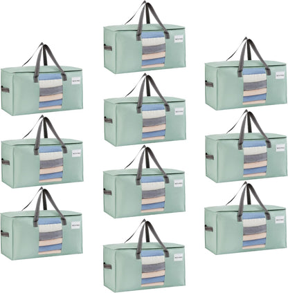 VENO Heavy Duty Moving Bags - 10 Pack Clothes & Comforter Storage with Clear Window | Light Green Matte