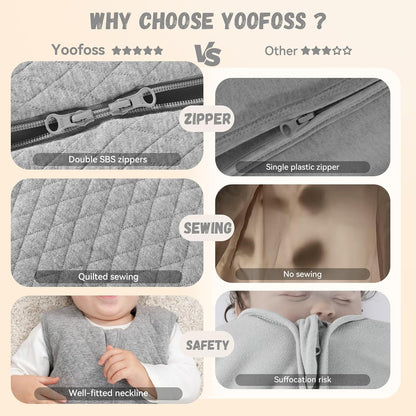 Yoofoss Baby Sleep Sack - 100% Organic Cotton Wearable Blanket for 0-6 Months | TOG 2.5, Warm Quilted Design
