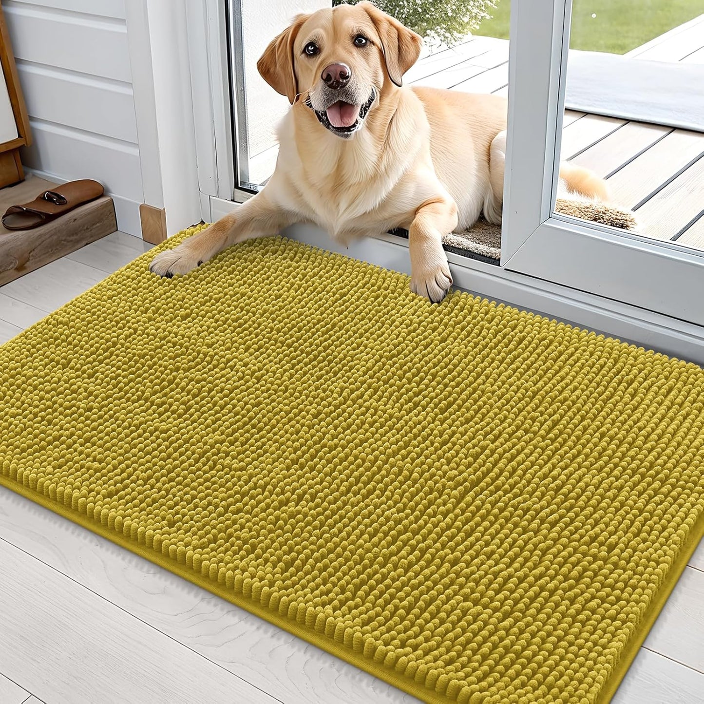 OLANLY Dog Door Mat - Absorbent Non-Slip Mud Mat for Muddy Paws | 36x24 Mustard Yellow Indoor Carpet