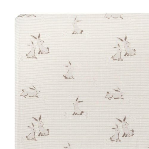 Crane Baby 100% Organic Cotton Gender Neutral Animal Nursery Bedding, Fitted Sheet, Soft Breathable GOTS Certified Cotton, Bunny Crib Sheet