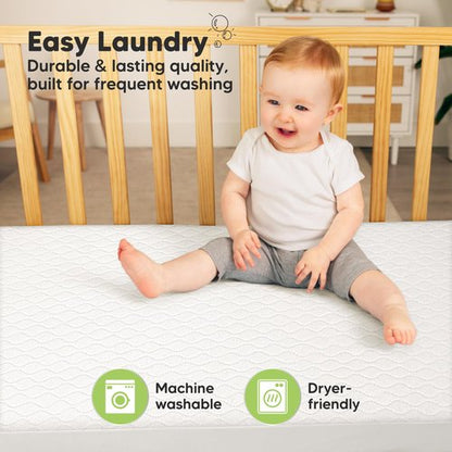 2-Pack Waterproof Crib Mattress Protector Cover Fitted - Quiet Baby Crib Mattress Pad Sheets, 52" x 28" Soft Quilted Cotton Baby Sheet, Machine Washable, Easy Fit, Durable (Soft White/Mavy)