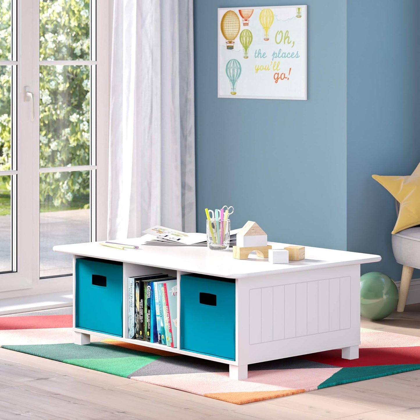 RiverRidge Folding Storage Bins - Turquoise Cube Organizers with Handles | Set of 2 for Closet & Playroom