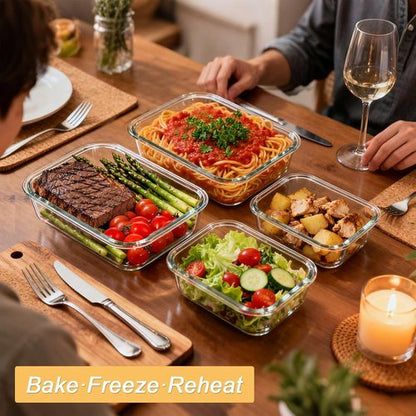KOMUEE Glass Food Storage Containers Set - 4 Pack, Airtight Lids, BPA-Free, 63oz & 27oz Sizes