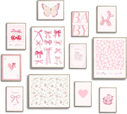 TwoDays Pink Coquette Wall Art Posters - Trendy Aesthetic Decor for Girls' Dorm | Set of 12 Unframed Prints (8" X 10" Largest)