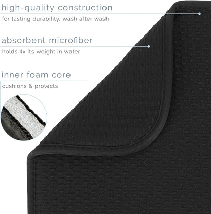 S&T INC. XL Dish Drying Mat - Absorbent Microfiber Kitchen Counter Pad, 18” x 24”, Black Diamond Texture