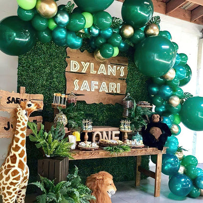 PartyWoo Dark Green Balloons - 140-Piece Jungle Dinosaur Theme Decoration Kit | Emerald & Forest Green