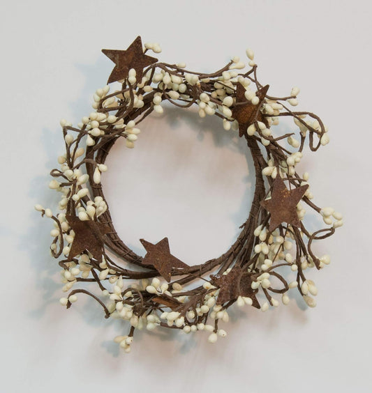 CWI Gifts Pip Twig Star Wreath Rings - 8-Inch Ivory Wreath Decor for Front Door & Candle Display