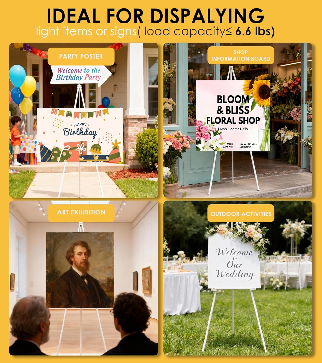 Skiennix Display Easel Stand - Lightweight Tripod with Carry Bag | Adjustable for Outdoor Painting & Events, 1PC White