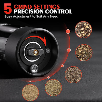 Skiennix Electric Salt and Pepper Grinder Set - Automatic Battery Operated | Adjustable Coarseness, LED Light, Large Capacity