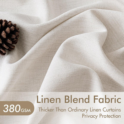 MIULEE Pinch Pleated Thick Linen Curtains - 90 Inch, 4 Panels, Semi-Sheer Light Filtering Drapes in Beige & White