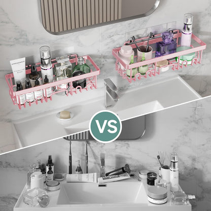 Veken Shower Caddy - Large Capacity 6-Pack, Rustproof & No Drilling | Adhesive Bathroom Organizers - Pink
