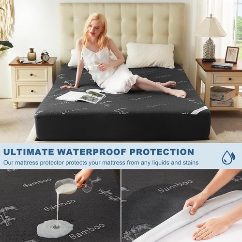 **BEDLORE Twin Size Waterproof Mattress Protector - Soft Bamboo Viscose Fitted Cover | Breathable & Noiseless (Gray)**