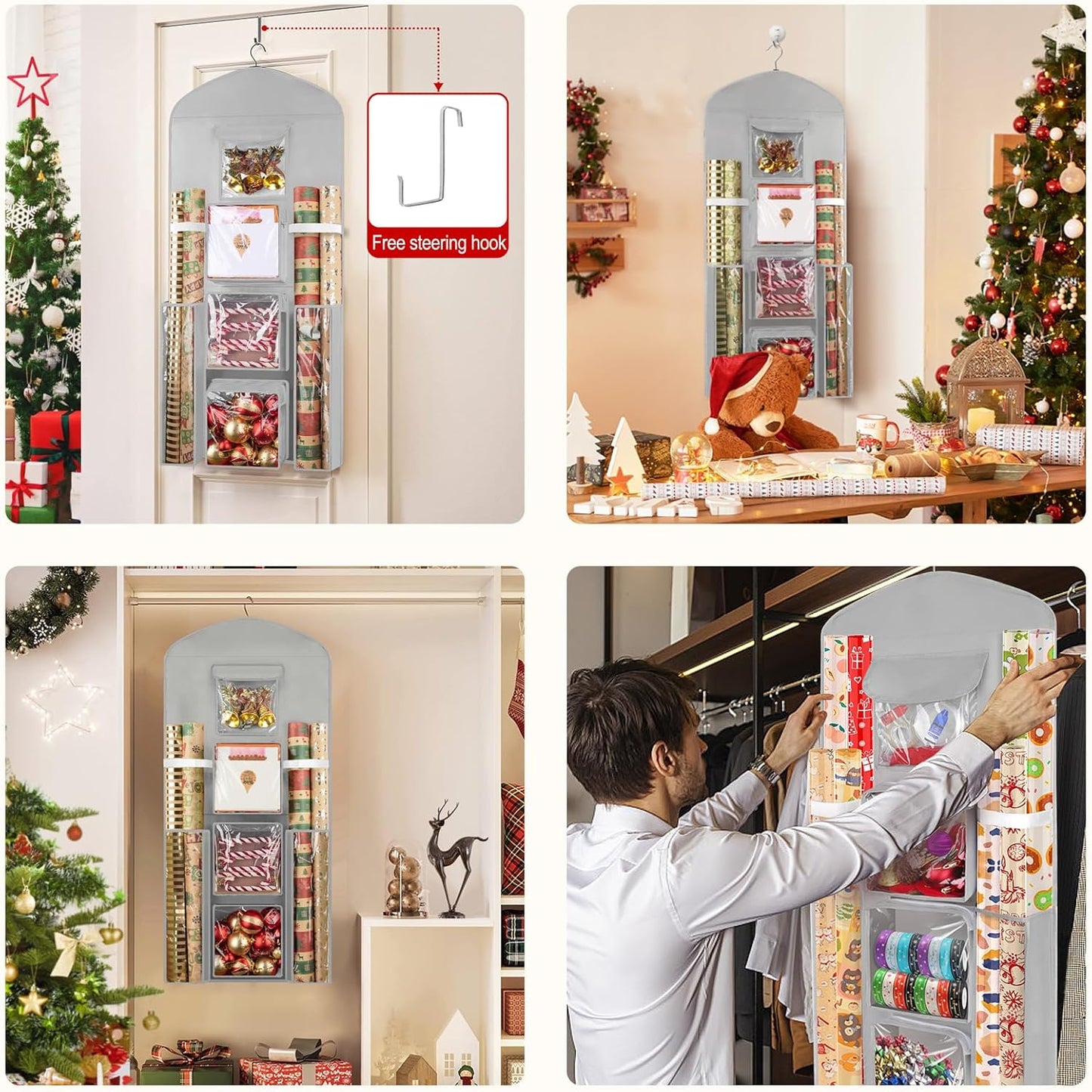 Woodoulogy Gift Wrapping Paper Storage - Double-Sided 40"x17" Grey Oxford Organizer | Perfect for Closet & Cabinet