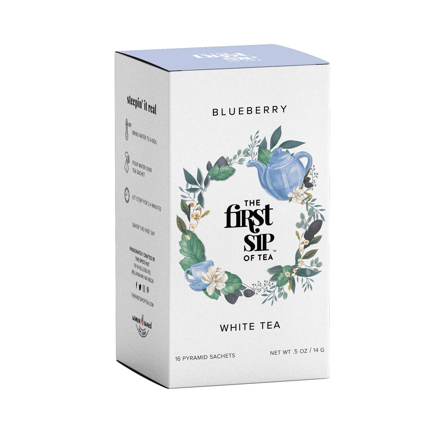 The Spice Hut Blueberry White Tea Box, 16 Tea Bags, The First Sip Of Tea