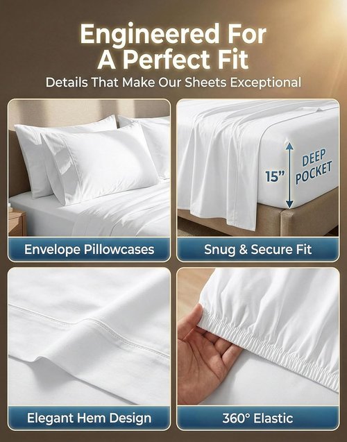 **LANE LINEN King Size Sheet Set - 600 Thread Count 100% Cotton, Naturally Cool & Durable - White**