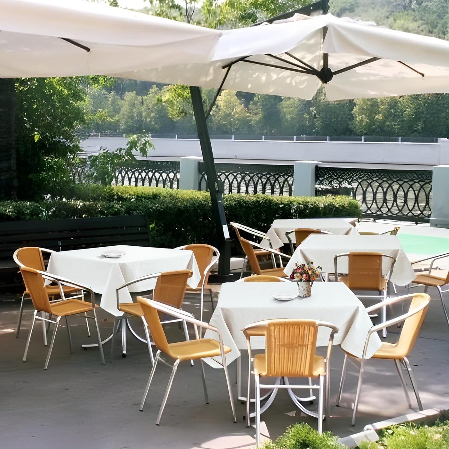Square Vinyl Tablecloth - Flannel Backing, Waterproof & Wipeable | 54x54 Inch Ivory, 6 Pack for Dining & Outdoor Use